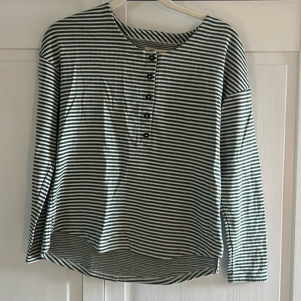 Madewell dark green stripe pointelle henley